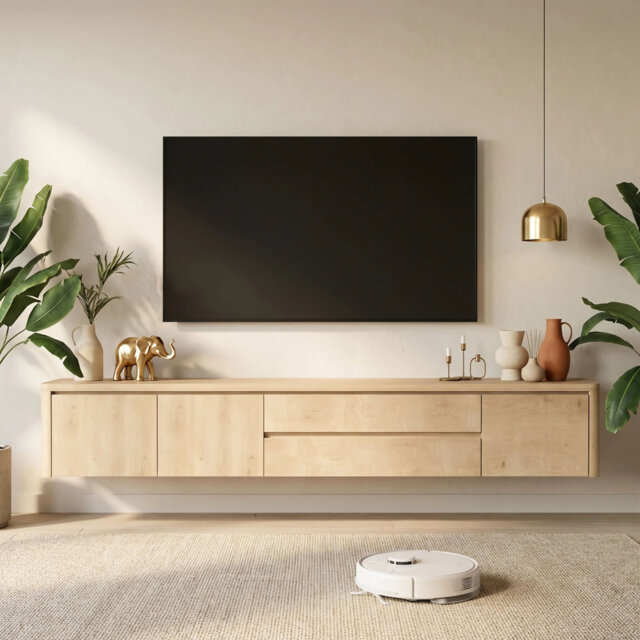 Floating Tv Unit Wall Mounted With Door Tv Cabinet Stand Completely Assembled Living Room Tv Media Console (natural Wood, 180cm)