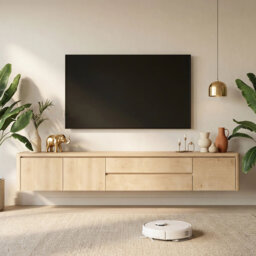Floating Tv Unit Wall Mounted With Door Tv Cabinet Stand Completely Assembled Living Room Tv Media Console (natural Wood, 180cm)