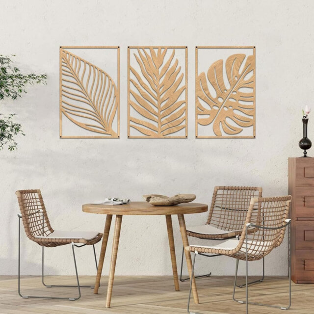 Boho Metal Leaf Wall Art Decor, Rustic Palm Leaf 3 Pcs 43 x 28 cm for Bedroom