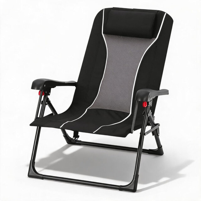 Folding Chaise Lounge Chair for Adults, Portable Outdoor Recliner, Adjustable High Backrest, Hard Armrests, for Patio, Beach, Garden, Lawn, 150kg Capa