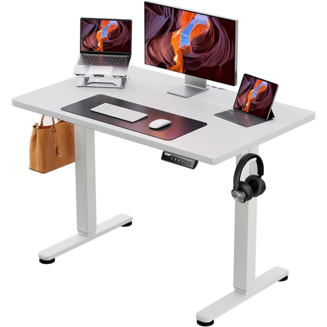 Standing Desk, 100X60cm Height Adjustable Electric Standing Desk, Sit Stand Desk With Splice Board, Stand Up Desk With Backpack Hook And 4 Memory Smar
