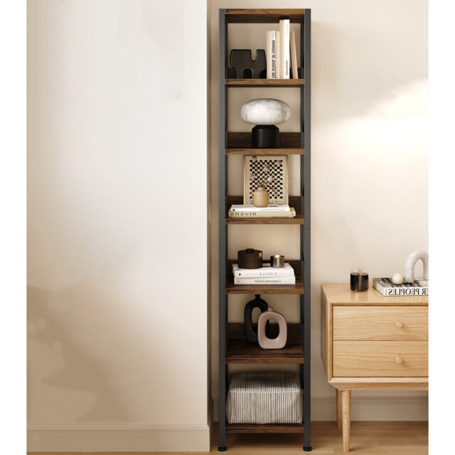 Narrow Bookshelf Tall Skinny Bookcase 6 Tier Storage Rack