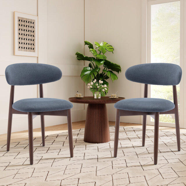 Solid Wood Upholstered Dining Chair - Ergonomic Curved Back, Comfort Fabric