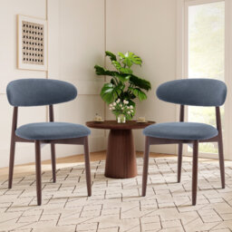 Solid Wood Upholstered Dining Chair - Ergonomic Curved Back, Comfort Fabric