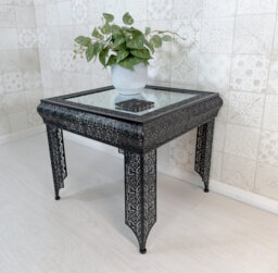 Carlyse Embossed Metal & Glass Moroccan Style Side Table
