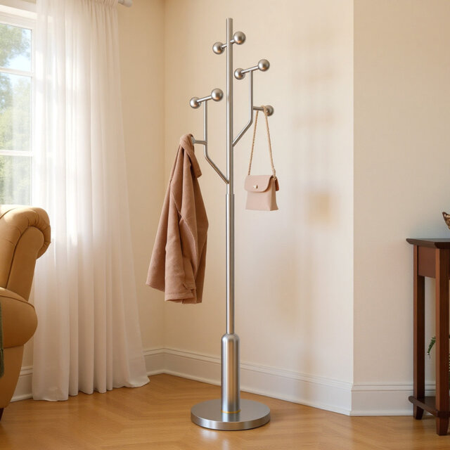 Freestanding Coat Rack, Branch Stainless Steel Disc Base Home Coat Hanger- Holds Up To 120Kg