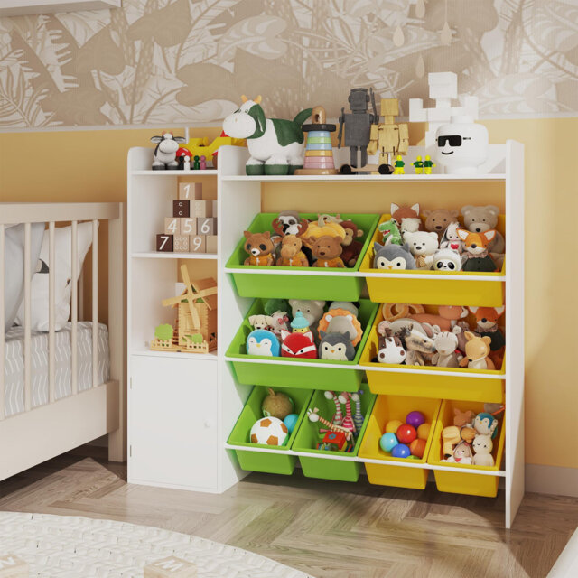 43.5 in W Kids Toy Organizers and Storage Toy Storage Box with 8 Bins 4-Tier Children Toy Storage, Kid Bookshelf for Playroom Organization Bookcase fo
