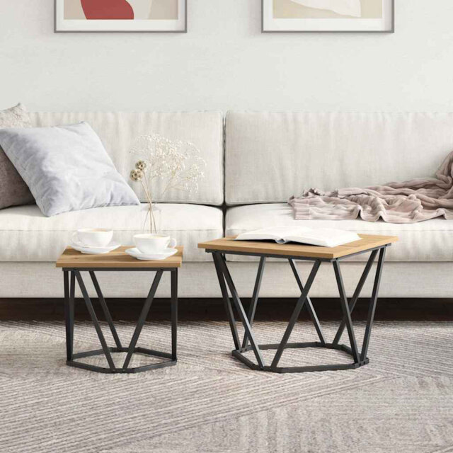 Side Table Set 2 pcs Engineered Wood and Steel Living Room Furniture