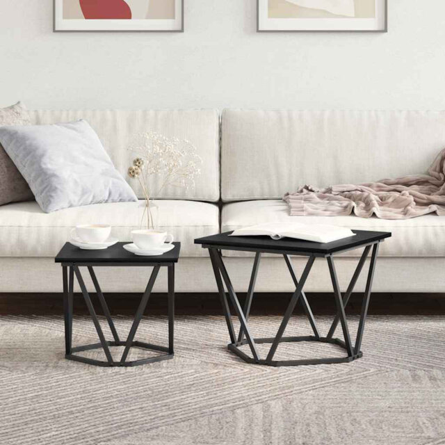 Side Table Set 2 pcs Engineered Wood and Steel Living Room Furniture