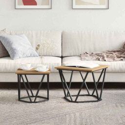 Side Table Set 2 pcs Engineered Wood and Steel Living Room Furniture