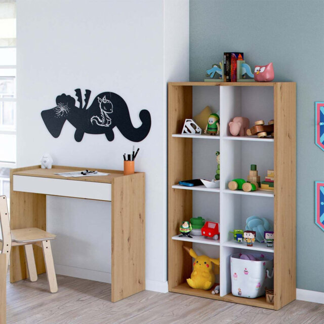 Arctic White And Oak Short 8-tier Bookcase Unit For Shelving Storage In Living Room Or Home Office Bookshelf Unit