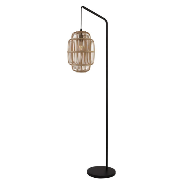 Hebrides 40cm Matt Black And Natural Bamboo Traditional Floor Lamp