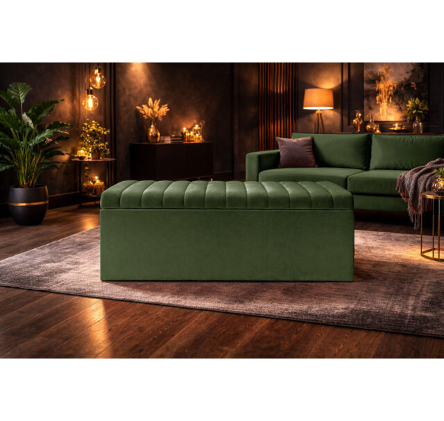 Royal Velvet Storage Ottoman Box with Hinged Lid - Lined Upholstered End of Bed Storage Bench - Soft Close Storage Seat - Made in UK