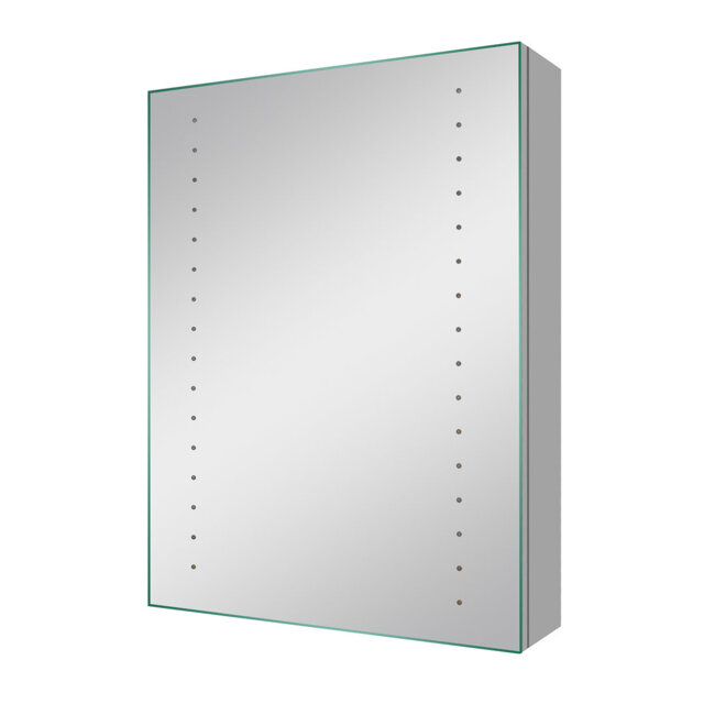 iBathUK Lunar Wall Mounted LED Illuminated Bathroom Mirror Cabinet with Single Door and Sensor Switch in Silver, 450 x 600mm