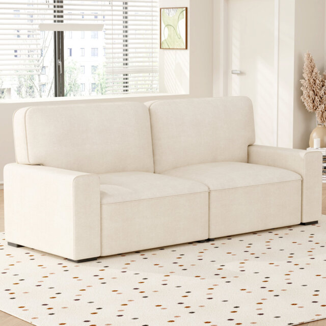 Modern Loveseat Sofa for Living Room, 220cm Chenille Sofa, Spring Cushions, Solid Wood Frame, Easy Assembly for Small Spaces