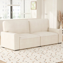 Modern Loveseat Sofa for Living Room, 220cm Chenille Sofa, Spring Cushions, Solid Wood Frame, Easy Assembly for Small Spaces