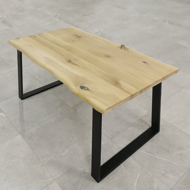 Norman Oak Unfinished Solid Wood Top Metal Base Dining Table