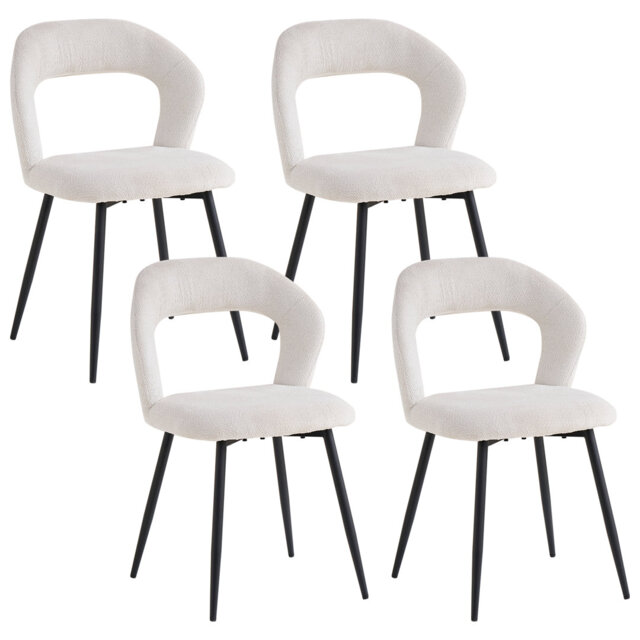 49cm H Linen Fabric Dining Chair, Open Cutout Backrest Upholstered Chair with Black Metal Leg