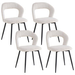49cm H Linen Fabric Dining Chair, Open Cutout Backrest Upholstered Chair with Black Metal Leg