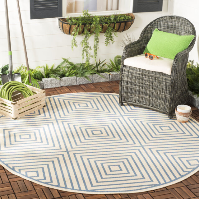 Mckenzie Hooked Cream/Blue Indoor/Outdoor Rug