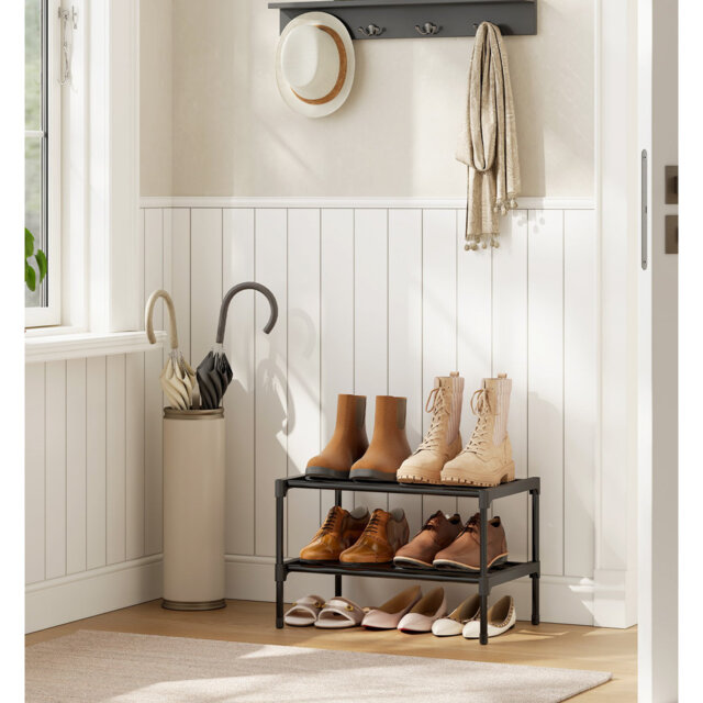 Shoe Rack, 2-Tier Slim Shoe Organiser Shelf, Metal Storage Rack For Hallway, Living Room, Closet, Space-Saving, Stackable, 30 X 62.3 X 31 Cm, Black