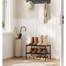 Shoe Rack, 2-Tier Slim Shoe Organiser Shelf, Metal Storage Rack For Hallway, Living Room, Closet, Space-Saving, Stackable, 30 X 62.3 X 31 Cm, Black