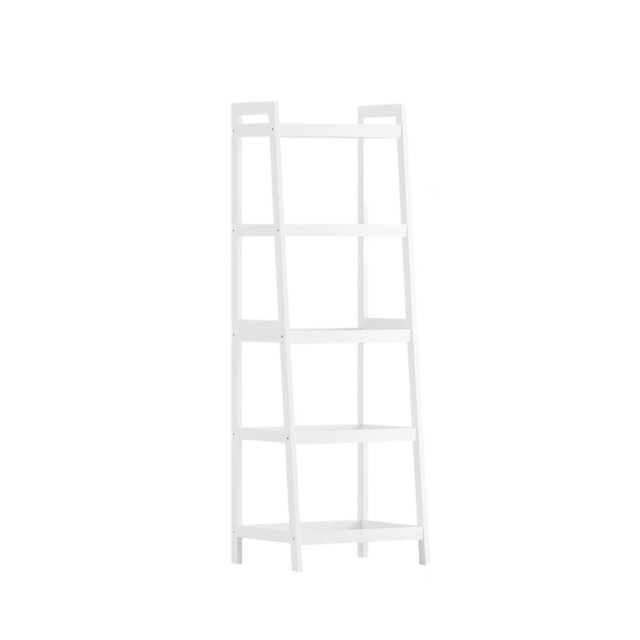 Black Bamboo Ladder Bookcase, 5 Tier Freestanding Plant Display Shelves