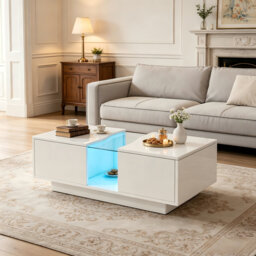 High Gloss Coffee Table With RGB LED Lights and Dual Storage Drawers For Living Room