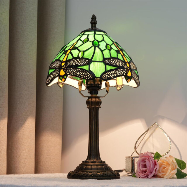 Tiffany Lamp - Green Dragonfly Stained Glass Table Lamp