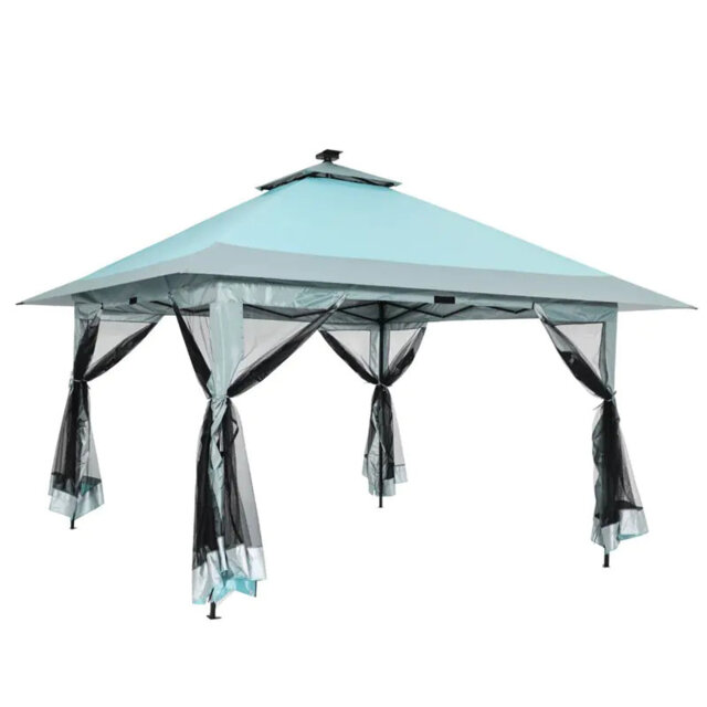 13x13FT Pop-Up Gazebo, with Mosquito Net & Double Roof,Adjustable Height UV-Resistant Outdoor Shelter for Patio, Backyard, Garden, and Camping