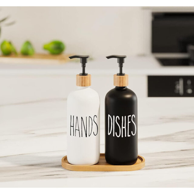 Glass Soap Dispenser for Kitchen & Bathroom Sinks - Modern Farmhouse Decor