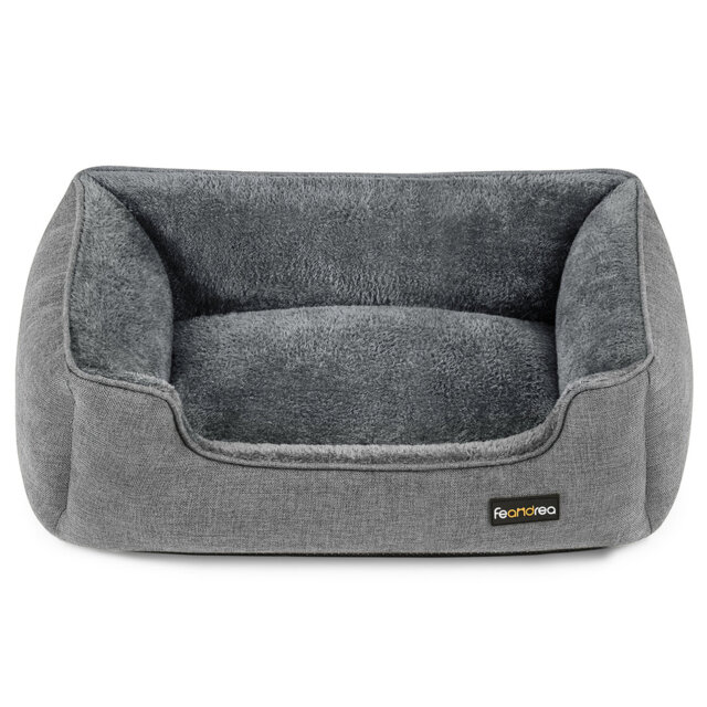 Dog Bed, Linen-Look Pet Bed, Dog Sofa Bed With Raised Edges, Non-Slip Bottom, Removable Washable Cover