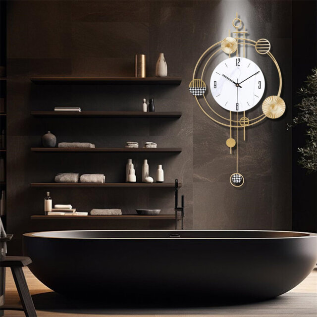 Wall Clock For Living Room, Silent Quality Quartz Battery Operated With Pendulum, Analog Large Wall Clocks For Kitchen Bathroom Bedroom Wall Home Deco