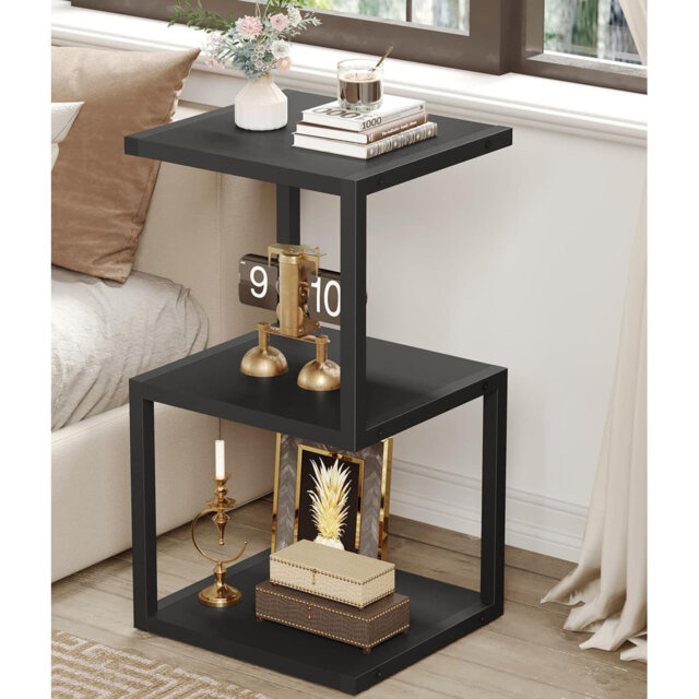 3-Tier S-Shape Side Table - Black (29.5'' Tall Small Spaces Nightstand, Easy Assembly)