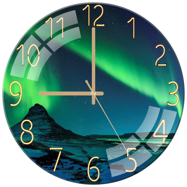 Aurora Round Glass Decorative Wall Clock, 12 Inch Silent Battery‑Powered Quartz Wall Clock, Elegant Wall Accent for Kitchen, Living Room, Bedroom, Hal