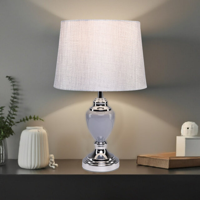 Zellner 44Cm Grey Chrome Table Lamp