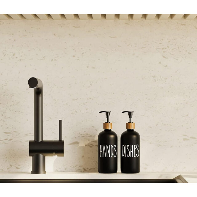 Glass Soap Dispenser for Kitchen & Bathroom Sinks - Modern Farmhouse Decor
