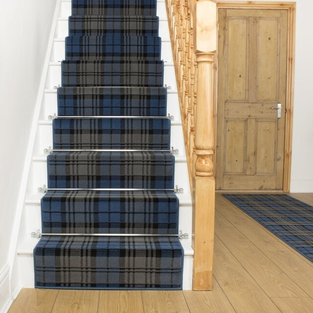 Tartan Blue Stair Runner â Soft & Durable Carpet Runner for Stairs & Staircases, Multiple Lengths