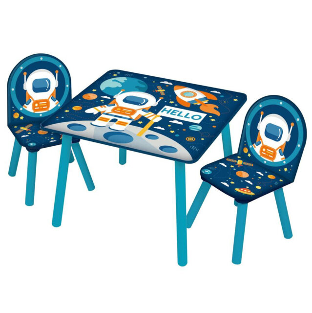 Kids Wooden Table & 2 Chairs Themed Set Furniture Play Room Desk Toddlers Junior