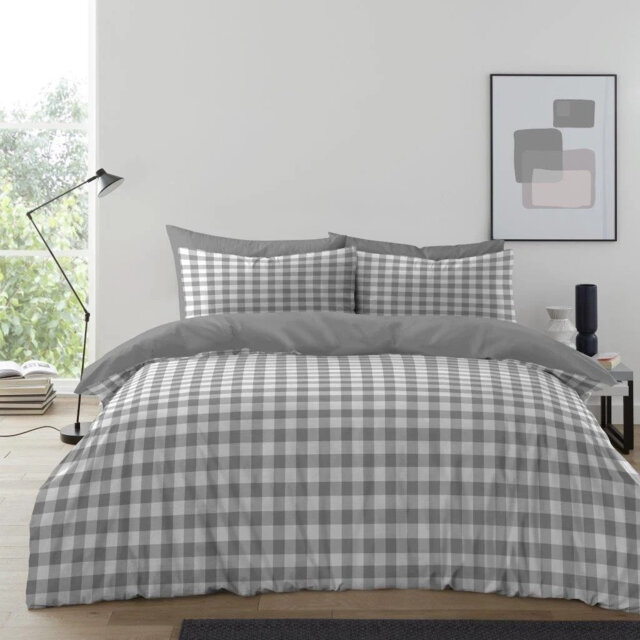 Luxury Gingham Microfibre Duvet Cover Set with Pillowcases Soft Breathable Easy Care Bedding All Sizes