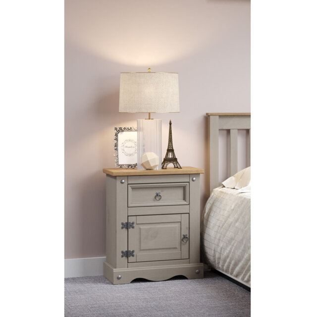 Damien 1 Drawer 1 Door Bedside Cabinet, Pine, Corona Design