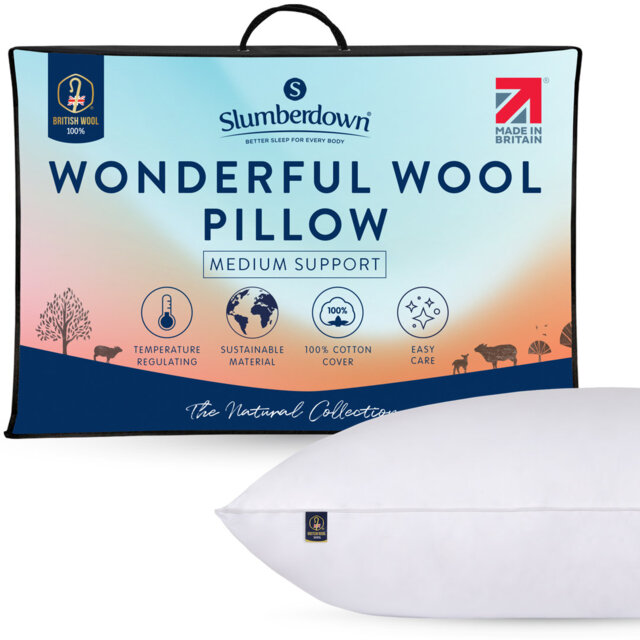 Slumberdown Wonderful Wool Pillow - Medium Support, Naturally Breathable