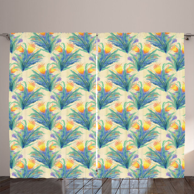 Rustic curtain, watercolor floral print, floral boho, sea green mustard violet