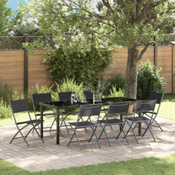 Garden Dining Set Folding Black Powder-Coated Steel Outdoor Furniture