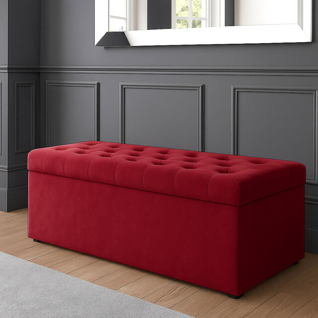 SD Plush Velvet Chesterfield Upholstered Ottoman Storage Box