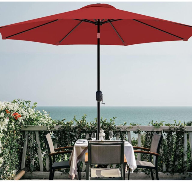 2.7M Tilting Patio Umbrella, Hand Crank Garden Parasol with Dust Cover
