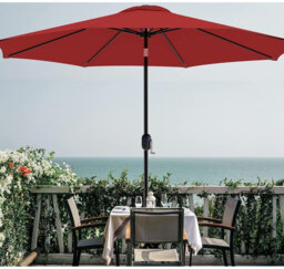 2.7M Tilting Patio Umbrella, Hand Crank Garden Parasol with Dust Cover