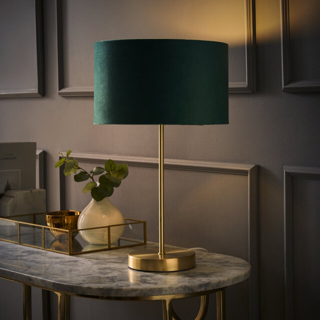 Dadiva Brushed Chrome Stem Table Lamp with Velvet Reni Shade