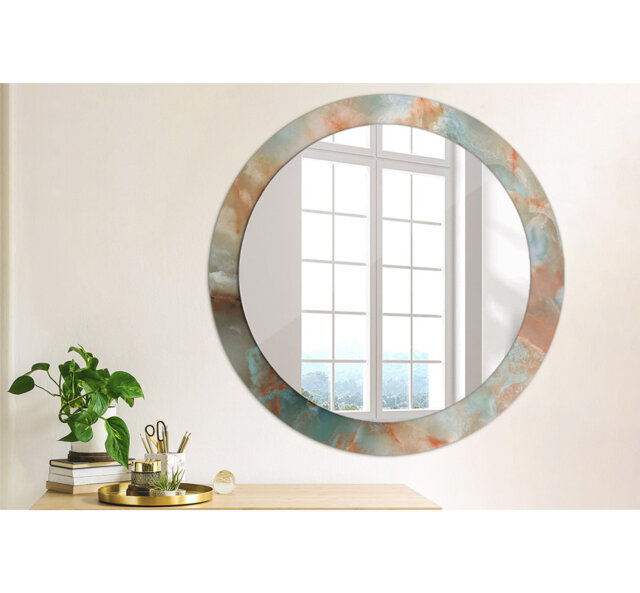 Huldar Round Glass Framed Wall Mounted Accent Mirror in Blue/Pink