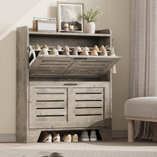 Shoe Cabinet Storage For Entryway, Narrow Shoe Cabinet With 2 Flip Drawers